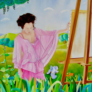 제목이 "UN VOILE DE SEDUCTI…"인 미술작품 Martine Alison로, 원작, 기름 나무 들것 프레임에 장착됨