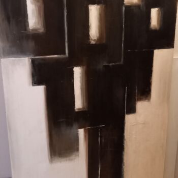 Painting titled "Inspiration Soulages" by Martine Catteau  Delaroque, Original Artwork, Oil