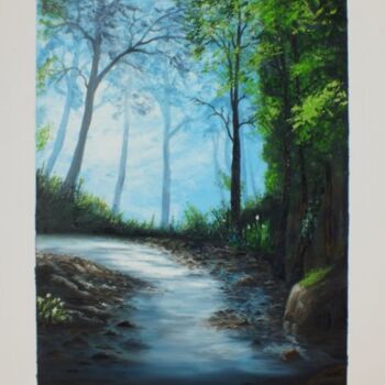 Painting titled "Le chant du ruisseau" by Martine Lacotte, Original Artwork, Oil