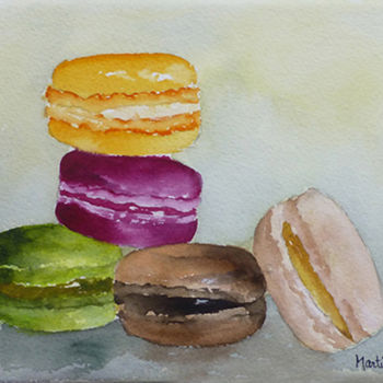 Peinture intitulée "Macarons en farando…" par Martine Boguet, Œuvre d'art originale, Aquarelle Monté sur Châssis en bois