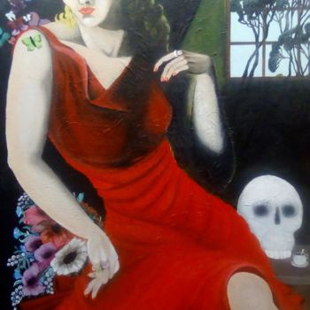 Pintura intitulada "La robe rouge" por Martine Lagrave, Obras de arte originais, Acrílico Montado em Armação em madeira