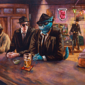 Painting titled "Discussion au bar" by Marty Crouz, Original Artwork, Acrylic