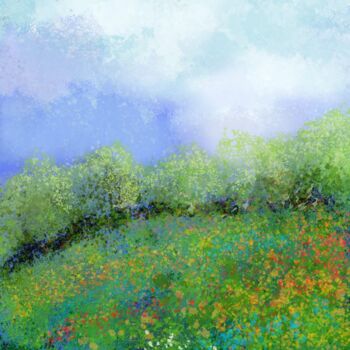 Painting titled "The Top Hedge" by Martyn Dymott, Original Artwork, Digital Painting