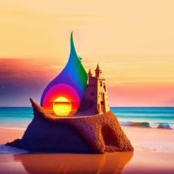 Цифровое искусство под названием "Sunset over the sea…" - Mary Gov, Подлинное произведение искусства, Цифровая живопись