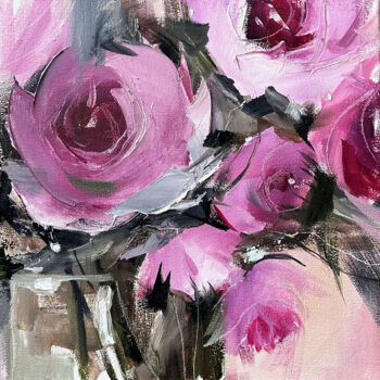 "Purple Roses  — oil…" başlıklı Tablo Maryna Hryhorenko tarafından, Orijinal sanat, Petrol Ahşap Sedye çerçevesi üzerine mon…