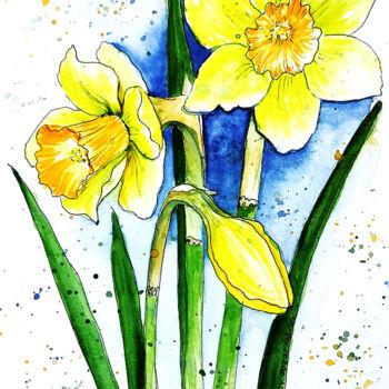 Ζωγραφική με τίτλο "Yellow daffodils" από Maryna Pohorielko, Αυθεντικά έργα τέχνης, Ακουαρέλα