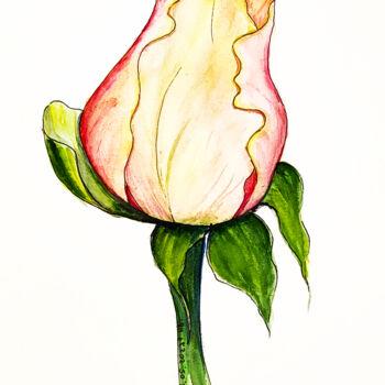 Pintura intitulada "Rose bud" por Maryna Pohorielko, Obras de arte originais, Aquarela
