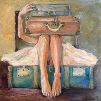 Peinture intitulée "Girl in suitcase. O…" par Maryna Shefer, Œuvre d'art originale, Huile