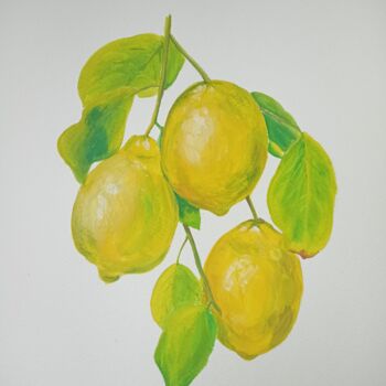 Painting titled "Sunny lemons" by Maryna Voitenko, Original Artwork, Gouache