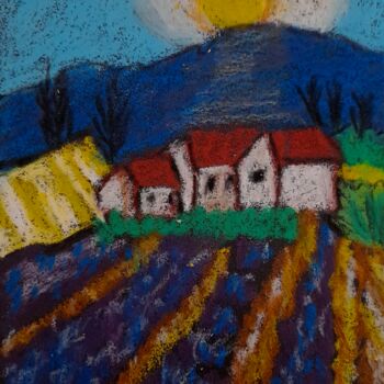 Drawing titled "Lavender Fields Ori…" by Maryna Yasar, Original Artwork, Pastel