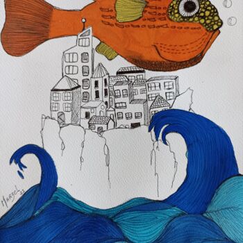 "L'île au poisson-vo…" başlıklı Resim Marzel tarafından, Orijinal sanat, Işaretleyici