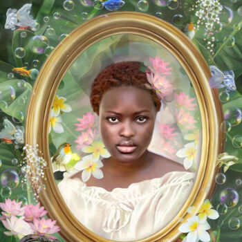 Digitale Kunst getiteld "portrait en fleurs…" door Masa Zodros, Origineel Kunstwerk, Digitaal Schilderwerk