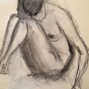 Drawing titled "Nue recroquevillée" by Stéphane Massoutier, Original Artwork, Charcoal