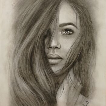 Drawing titled "Beautiful woman - o…" by Mateja Marinko, Original Artwork, Charcoal