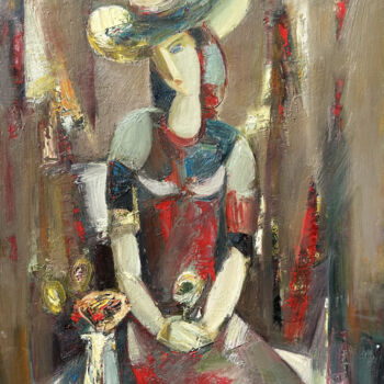 「Woman with hat (70x…」というタイトルの絵画 Mateos Sargsyanによって, オリジナルのアートワーク, オイル ウッドストレッチャーフレームにマウント