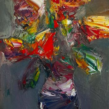 Painting titled "Abstract flowers in…" by Mateos Sargsyan, Original Artwork, Oil Mounted on Wood Stretcher frame