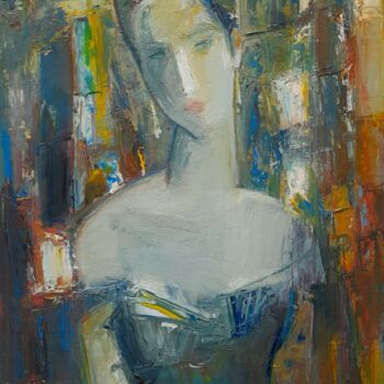 Painting titled "Contemplative Beauty" by Mateos Sargsyan, Original Artwork, Oil Mounted on Wood Stretcher frame