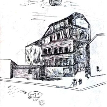 Tekening getiteld "Prédio abandonado." door Matheus Borges Meier, Origineel Kunstwerk, Potlood