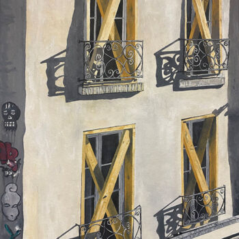 Malarstwo zatytułowany „View from a Paris W…” autorstwa Mats Pehrson, Oryginalna praca, Olej Zamontowany na Drewniana rama n…