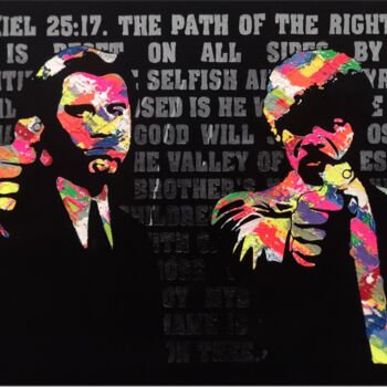 Painting titled "EZEKIEL 25:17" by Matteo Calconi, Original Artwork, Screenprinting Mounted on Wood Stretcher frame