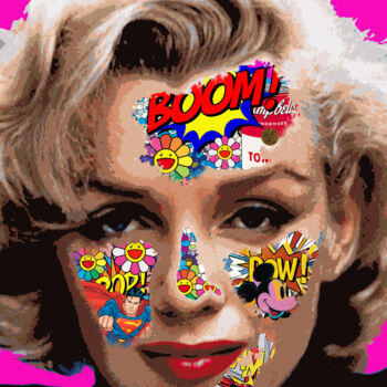 「Marilyn pop」というタイトルのデジタルアーツ Matteo D'Addaによって, オリジナルのアートワーク, デジタル絵画 ウッドパネルにマウント