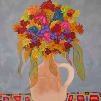 Картина под названием "Floral 4" - Mauricio Galarza Madrid, Подлинное произведение искусства, Масло