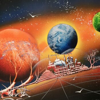 Painting titled "Base spaziale" by Mauro Sposito, Original Artwork, Spray paint
