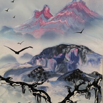 Painting titled "Winter Himalaya" by Mauro Sposito, Original Artwork, Spray paint