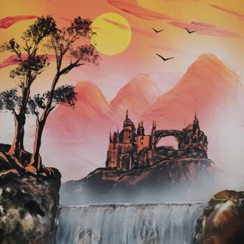 Painting titled "Castle sunset" by Mauro Sposito, Original Artwork, Acrylic