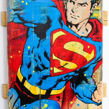 Pintura titulada "superman #1 2023" por Max Andriot, Obra de arte original, Pintura al aerosol Montado en Bastidor de camill…
