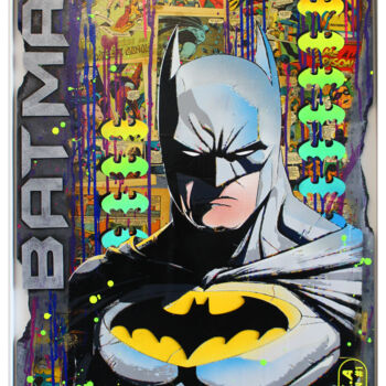 Painting titled "batman fragment #1" by Max Andriot, Original Artwork, Spray paint Mounted on Wood Stretcher frame