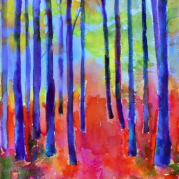 Painting titled "Misty forest" by Maja Grecic, Original Artwork, Watercolor