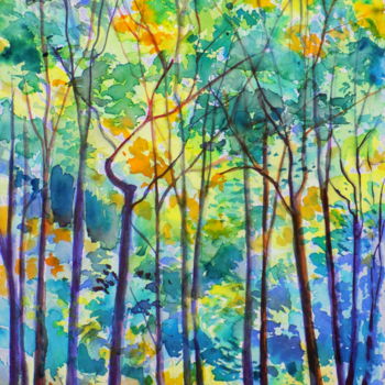 Картина под названием "Forest fantasy No 3" - Maja Grecic, Подлинное произведение искусства, Акварель