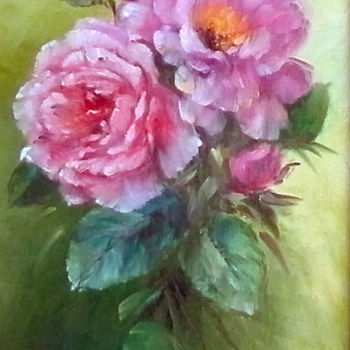 Painting titled "Les pivoines de mon…" by Chrispaint-Flowers, Original Artwork, Oil