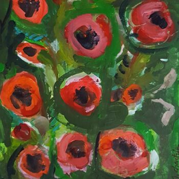 Painting titled "COQUELICOTS" by Mchartrie, Original Artwork, Acrylic Mounted on Cardboard