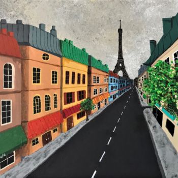 Painting titled "STREET VIEW PARIS" by Mitch Nye, Original Artwork, Acrylic