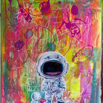 Painting titled "A Space Adventure w…" by Mehdi Fahraji, Original Artwork, Acrylic