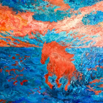 Ζωγραφική με τίτλο "Red Horse" από Svetlana Mekhnina, Αυθεντικά έργα τέχνης, Λάδι