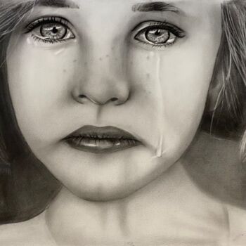 Painting titled "Crying girl" by Melart, Original Artwork, Charcoal