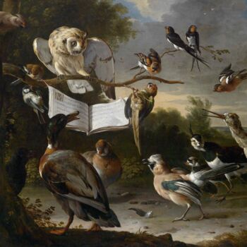 Schilderij getiteld "Le concert des oise…" door Melchior D'Hondecoeter, Origineel Kunstwerk, Olie