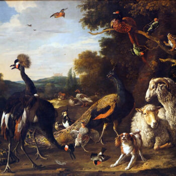 Schilderij getiteld "Animal devant l'arc…" door Melchior D'Hondecoeter, Origineel Kunstwerk, Olie