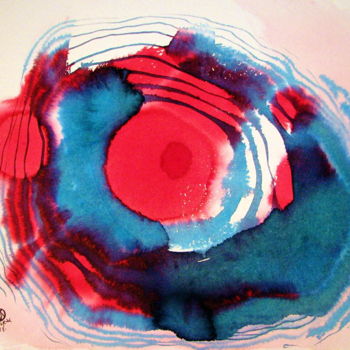 Painting titled "Red Sun" by Melinda Torok, Original Artwork, Watercolor