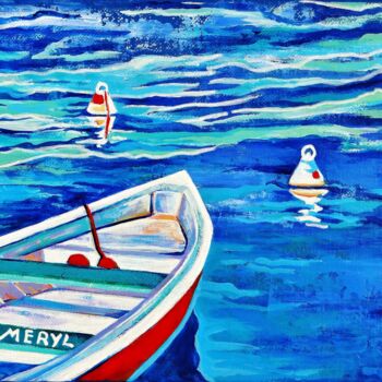 Painting titled "La Barque" by Meryl, Original Artwork, Acrylic Mounted on Wood Stretcher frame