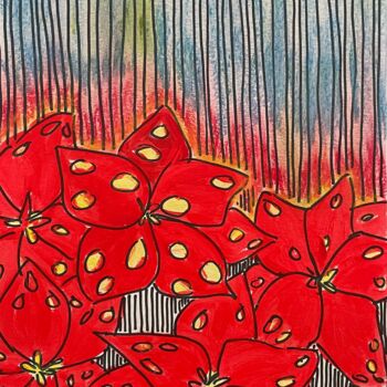 Pittura intitolato "Red flowers- hawaii" da Metka Gelt, Opera d'arte originale, Acrilico