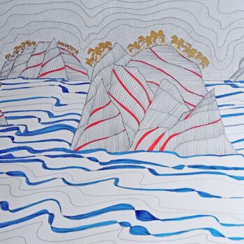 Dibujo titulada "Fantasy Island No. 4" por Metka Gelt, Obra de arte original, Tinta