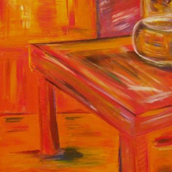 Painting titled "Orange Table" by Michelle Hilton, Original Artwork, Oil