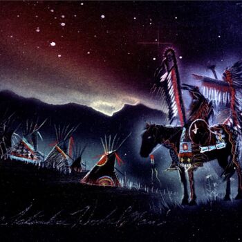 Schilderij getiteld "Crazy Horse & Sitti…" door Michael Lee Willcuts, Origineel Kunstwerk, Airbrush