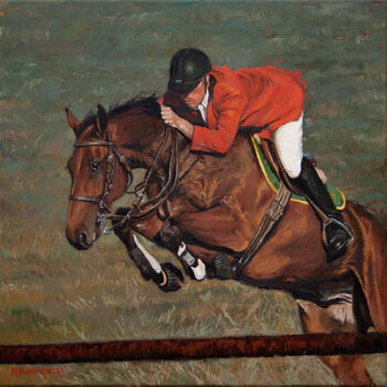 Pittura intitolato "Horse jump" da Michael Nowakowski, Opera d'arte originale, Olio Montato su Telaio per barella in legno