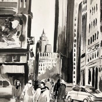 Dibujo titulada "rue de New York" por Michel Colin, Obra de arte original, Tinta