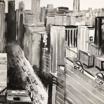 Dibujo titulada "une avenue de New Y…" por Michel Colin, Obra de arte original, Tinta